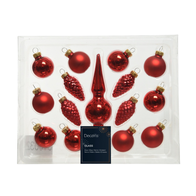Decoris - Christbaumkugeln Ornament Glas Mix Rot 15 Stück