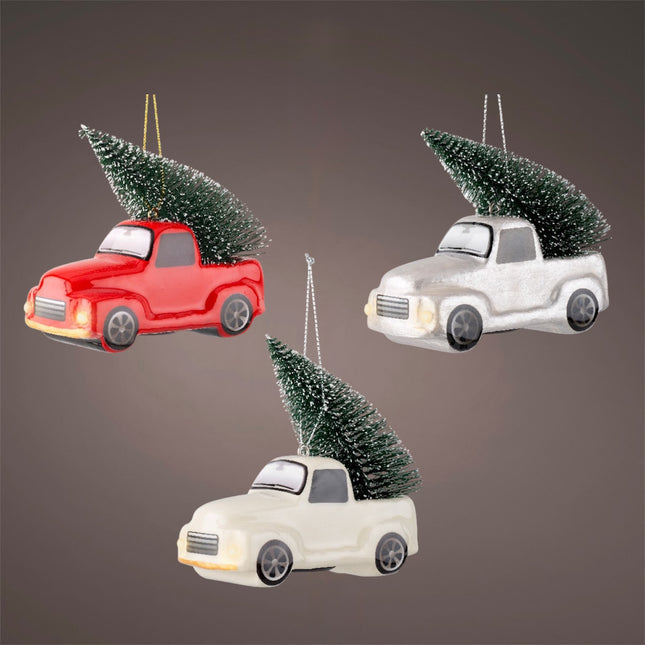 Decoris - Ornament Hänger Weihnachtsauto LED 11,5cm ver. Varianten