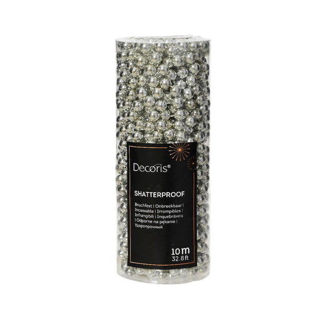 Decoris - Perlenkette Christbaum 10m Silber Bruchfest