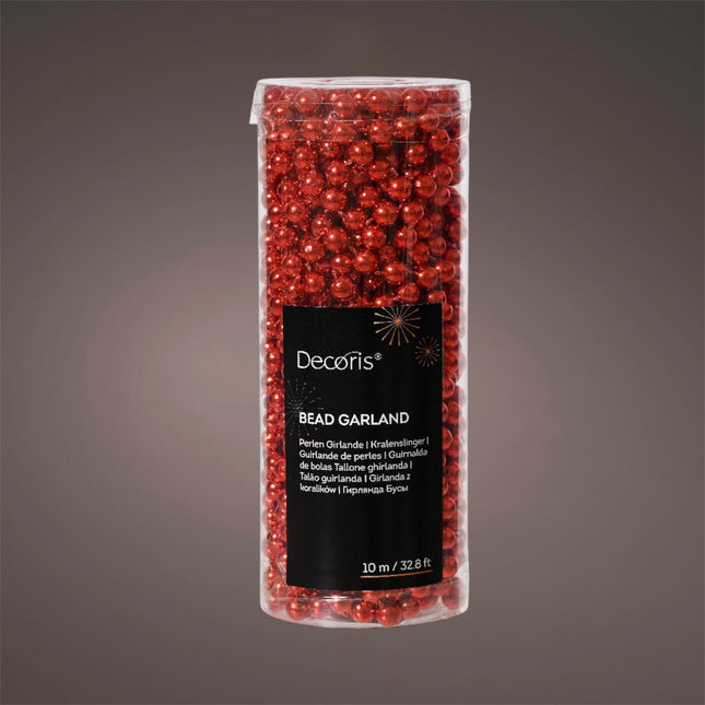 Decoris - Perlenkette Christbaum 10m Rot Bruchfest