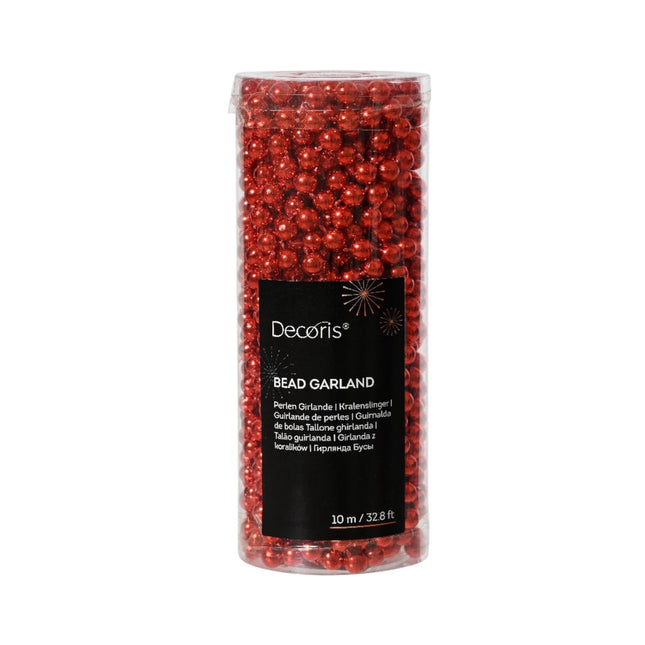 Decoris - Perlenkette Christbaum 10m Rot Bruchfest