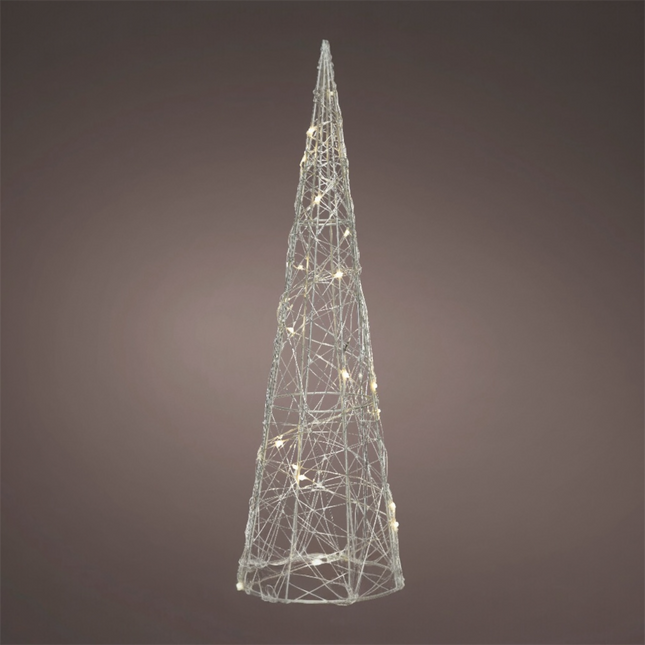 Lumineo - LED Kegel Metall Silber 20 LED 40cm Batteriebetrieb Timer