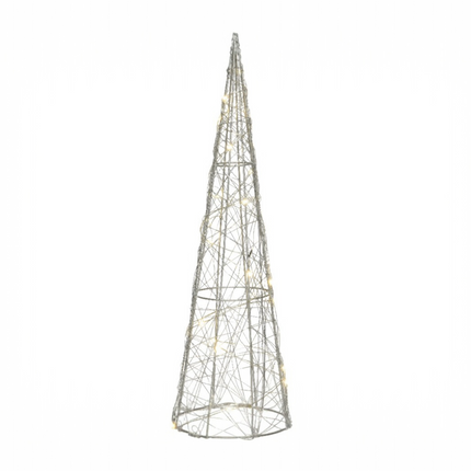 Lumineo - LED Kegel Metall Silber 20 LED 40cm Batteriebetrieb Timer