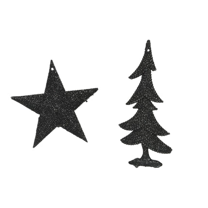 Decoris - Christbaum Ornament Baum / Stern Glitzer 10,5cm schwarz