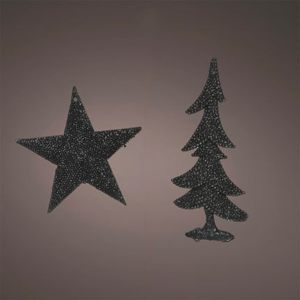 Decoris - Christbaum Ornament Baum / Stern Glitzer 10,5cm schwarz