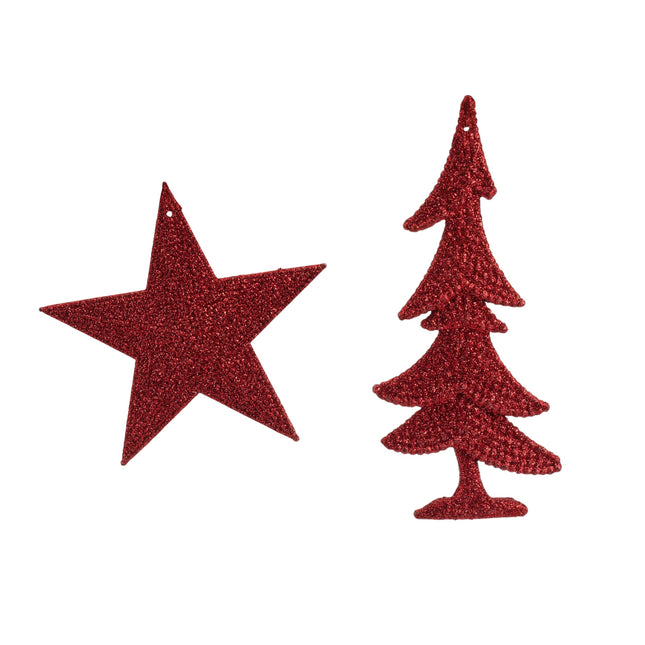 Decoris - Christbaum Ornament Baum / Stern Glitzer 10,5cm Dunkelrot