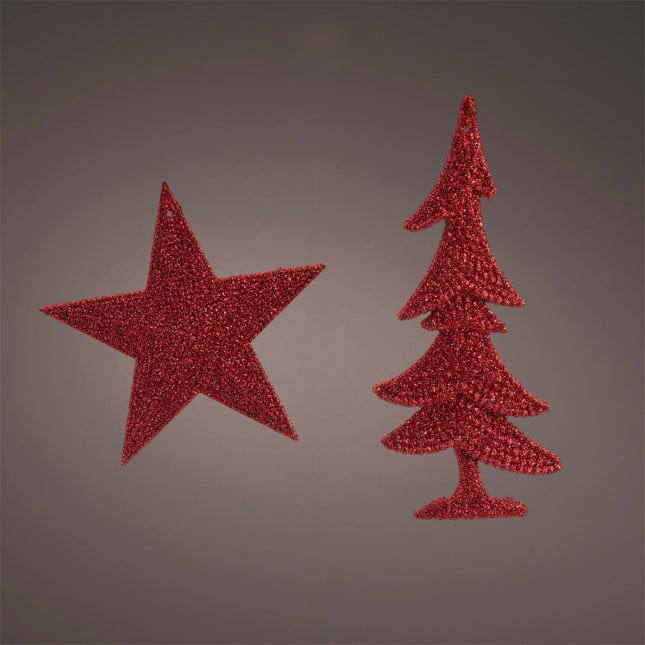 Decoris - Christbaum Ornament Baum / Stern Glitzer 10,5cm Dunkelrot