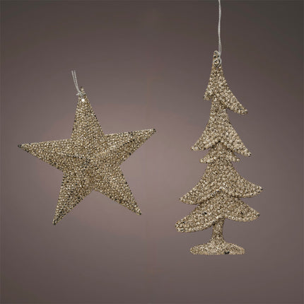 Decoris - Christbaum Ornament Baum / Stern Glitzer 10,5cm Gold