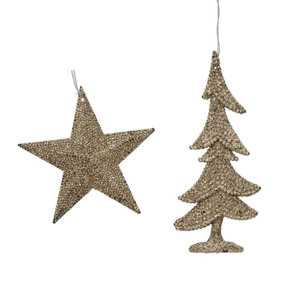 Decoris - Christbaum Ornament Baum / Stern Glitzer 10,5cm Gold