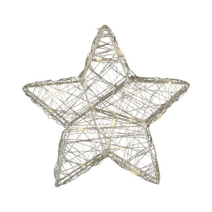 Lumineo - LED Stern Metall silber 15 LED 20cm Batteriebetrieb Timer