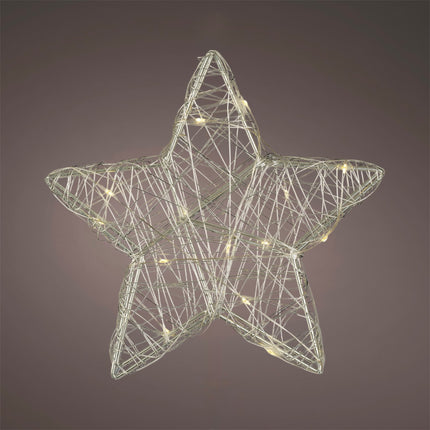 Lumineo - LED Stern Metall silber 15 LED 20cm Batteriebetrieb Timer