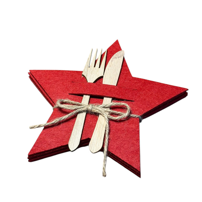 Goldbach - Bestecktasche "Stern" Rot Filz 4er Set 20cm
