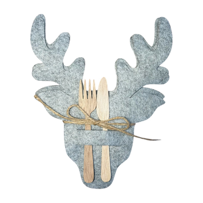 Goldbach - Bestecktasche "Hirsch" Grau Filz 4er Set 24cm