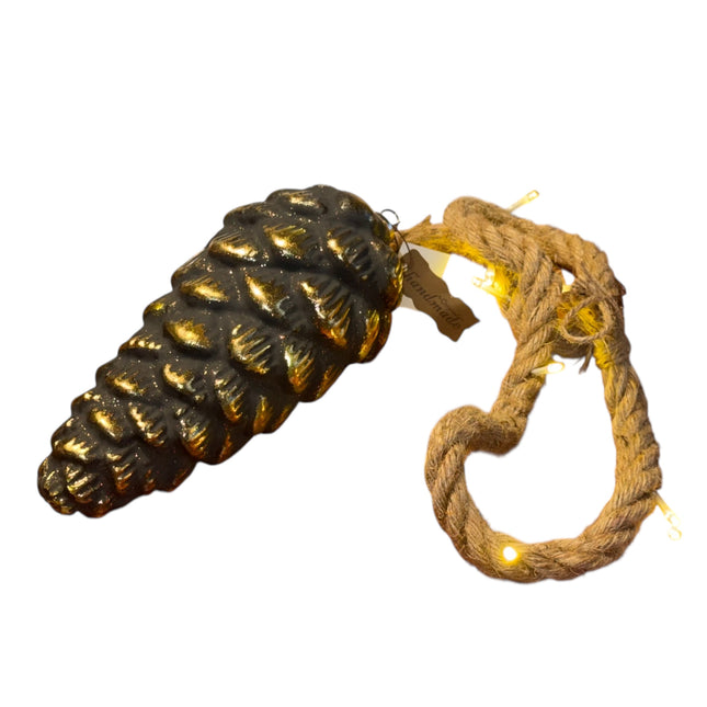 Goldbach - Beleuchteter LED Glaszapfen mit Jute-Kordel Batteriebetrieb 115cm Timer