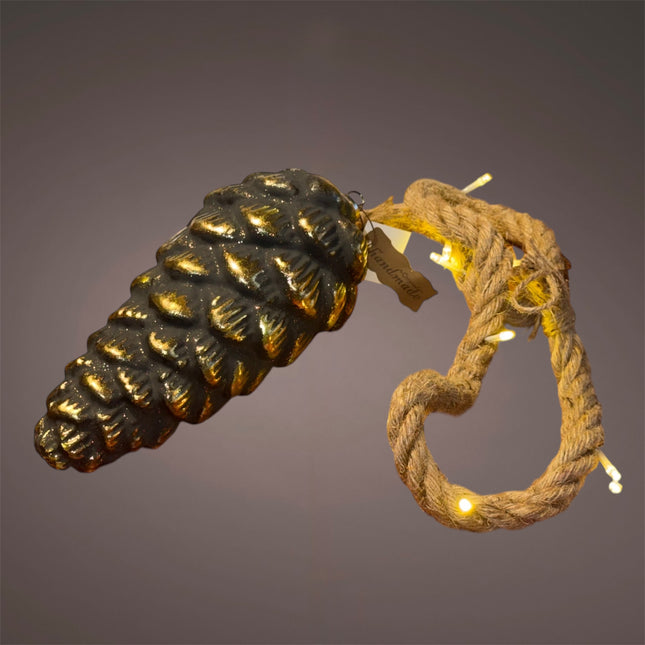 Goldbach - Beleuchteter LED Glaszapfen mit Jute-Kordel Batteriebetrieb 115cm Timer