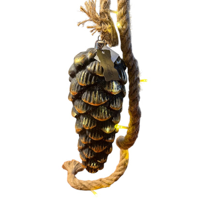 Goldbach - Beleuchteter LED Glaszapfen mit Jute-Kordel Batteriebetrieb 115cm Timer