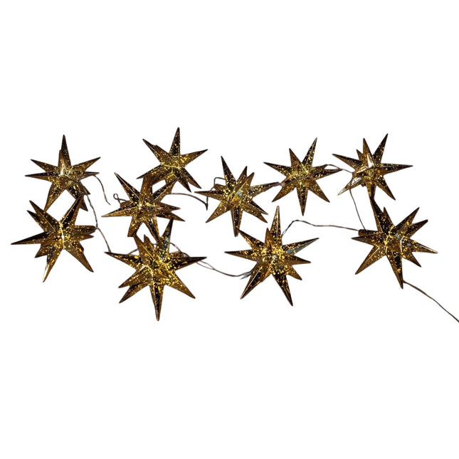 Anna's Collection - LED 3D Sterne Lichterkette Timer Trafo 1,5m gold