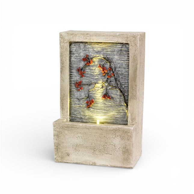Zimmerbrunnen LED, Wasserwand beige 23x9,5x15cm Netzbetrieb Polyresin