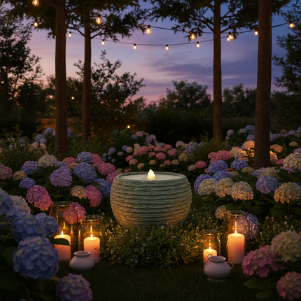 Gartenbrunnen mit LED, Steinoptik grau, 24,5x24,5x17cm Netzbetrieb