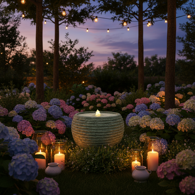 Gartenbrunnen mit LED, Steinoptik grau, 24,5x24,5x17cm Netzbetrieb