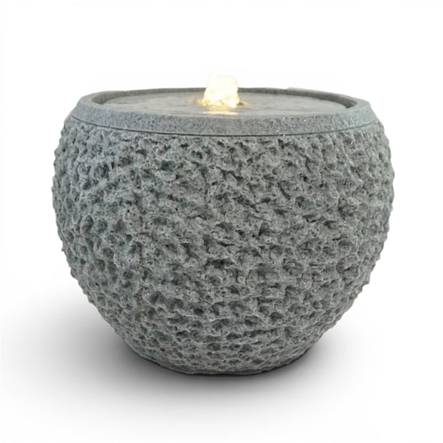 Gartenbrunnen mit LED, Steinoptik grau, 33x33x24 cm Netzbetrieb
