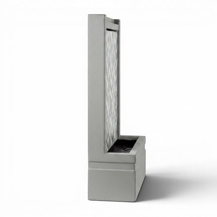 DekoSturm Lumineo Waterfall garden fountain made of grey concrete with a textured panel and water basin, 95 cm tall.