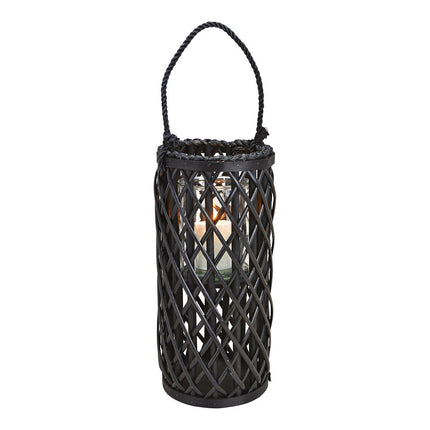 Laterne Weidengeflecht mit Windlicht Glas aus Naturmaterial Schwarz (B/H/T) 18x40x18cm