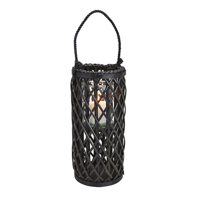 Laterne Weidengeflecht mit Windlicht Glas aus Naturmaterial Schwarz (B/H/T) 18x40x18cm