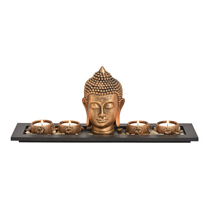 Buddha mit 4er Teelichthalter aus Poly Gold (B/H/T) 41x17x11cm