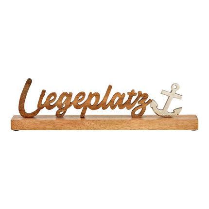 Aufsteller Schriftzug "Liegeplatz" Maritim Dekor aus Mangoholz/Metall, Braun/Silber 40x11x5cm