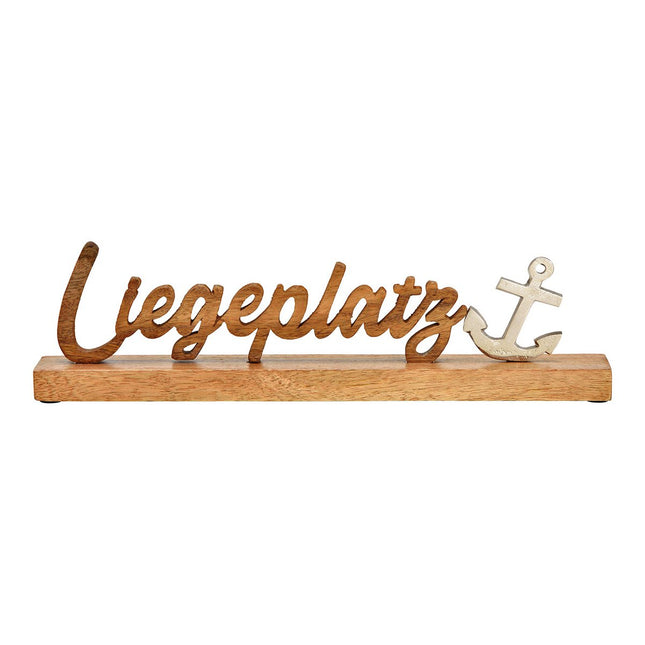 Aufsteller Schriftzug "Liegeplatz" Maritim Dekor aus Mangoholz/Metall, Braun/Silber 40x11x5cm