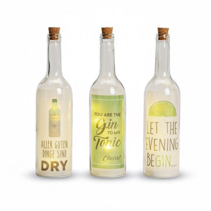 Glasflasche Sprüche "Gin" LED Beleuchtung aus Glas (B/H/T) 7x29x7cm