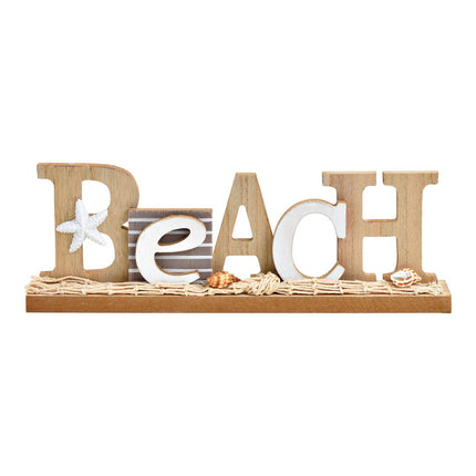 Aufsteller Schriftzug "Beach" Maritim Dekor aus Holz, Natur (B/H/T) 30x10x4cm