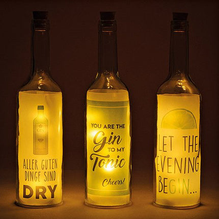 Glasflasche Sprüche "Gin" LED Beleuchtung aus Glas (B/H/T) 7x29x7cm