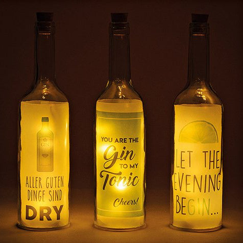 Glasflasche Sprüche "Gin" LED Beleuchtung aus Glas (B/H/T) 7x29x7cm