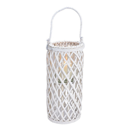 Laterne Weidengeflecht mit Windlicht Glas aus Naturmaterial Weiß (B/H/T) 18x40x18cm