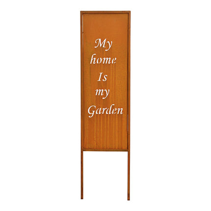 Stecker rostiges Finish "My home is my Garden"  aus Metall Braun (B/H/T) 22x83x1cm