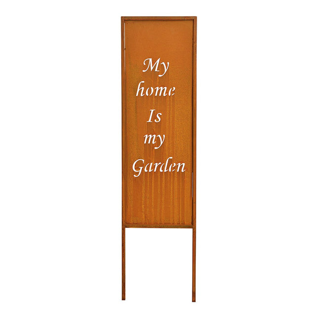Stecker rostiges Finish "My home is my Garden"  aus Metall Braun (B/H/T) 22x83x1cm