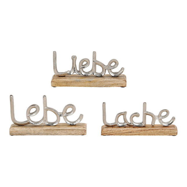 Aufsteller Schriftzug "Lebe Liebe Lache" aus Metall & Mangoholz Silber/Braun (B/H/T) 22x11x5cm